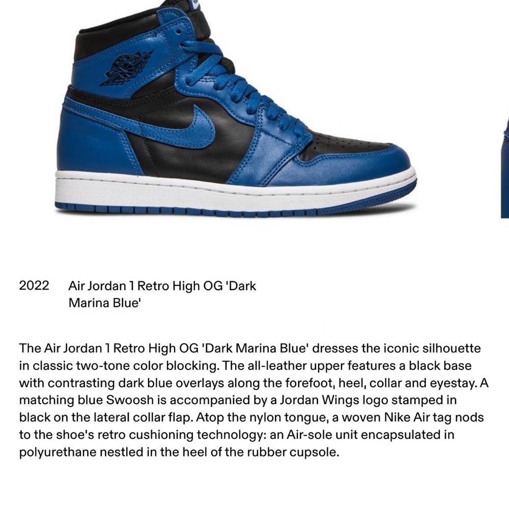2022
Air Jordan 1 Retro High OG 'Dark
Marina Blue'